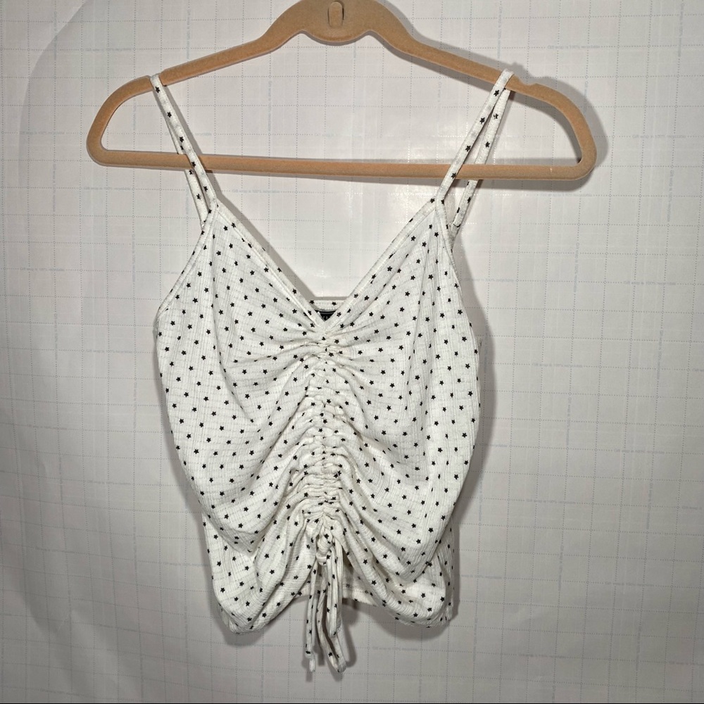 cute white star print, scrunched adjustable, tank top